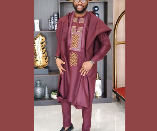 Ensemble Agbada Homme – Élégance Royale 3 pièces