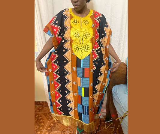 Boubou Africain Femme – Wax Multicolore & Broderie Artisanale